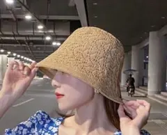 ❤️ラスト１点❤️ バケットハット　バケハ　帽子　UV 深め　小顔　ストロー