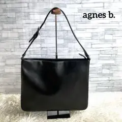 アニエスベー 型押しロゴ オールレザー ワンショルダーバッグ 肩掛け ブラック