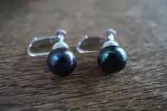 あこや真珠 黒真珠➕ホワイト ピアス ピーコックカラー ダブルパール 