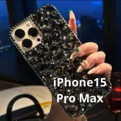 iPhone15promax ブラック　きらきら　ビジュー　ゴージャス⑧