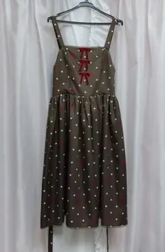 ハートドット柄ジャンスカ ブラウン 数回使用