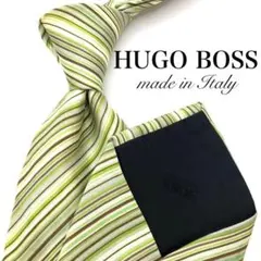 HUGO BOSS ヒューゴボス ネクタイ グリーン ストライプ 総柄 シルクのサムネイル