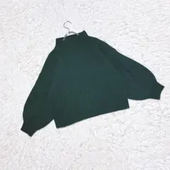 【titivate】ボトルネックリブニットトップス (M) ボリューム袖 緑
