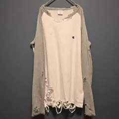 Y2K Champion ボロスウェット ロンT ダメージ加工 ラグラン