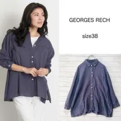 GEORGES RECH 変形ヘムオーバーシャツ（38）ネイビー 薄手 羽織りのサムネイル