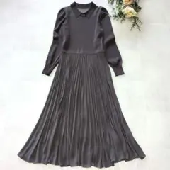【極美品】✨ANAYI　衿付きプリーツドッキング ワンピース グレー Sサイズ
