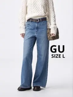 GU リラックスワイドフレアジーンズNTQ+E L ワイドデニム フレアパンツ