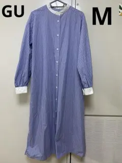 GU ストライプ バンドカラー長袖 シャツワンピース　M