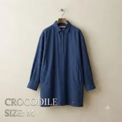 上質CROCODILE ストライプ柄 長袖シャツ ネイビー M 羽織り　綿100のサムネイル