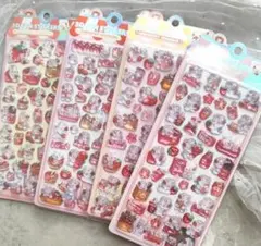 ドロップシール　3D 立体　立体シール　うさぎ　苺 4セット　ケーキ