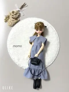 22cmドール服 ケープカラー マーメイドワンピース♡ブルー 単品