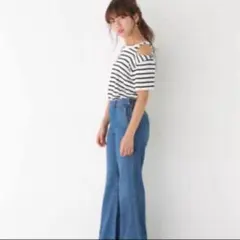 SLY カットアウトショルダー Tシャツ 肩出し ボーダー スライ ロデオ