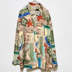 ヴィンテージシャツ【M】派手 花 総柄 柄シャツ 一点物 古着 長袖 カラフルのサムネイル