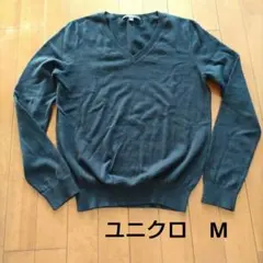 ユニクロ　レディース　カシミヤ入りVネックコットンニット　ダークネイビー　М