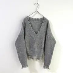 4244 ANAP アナップ　ダメージ加工ニットプルオーバー　グレー　長袖