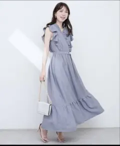 natural couture 配色ステッチラッフル袖ワンピース ネイビー - メルカリ