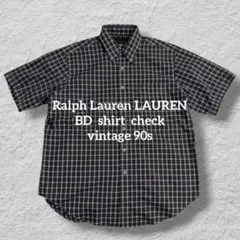 RalphLauren LAUREN半袖チェックシャツボタンダウンBDシャツ古着