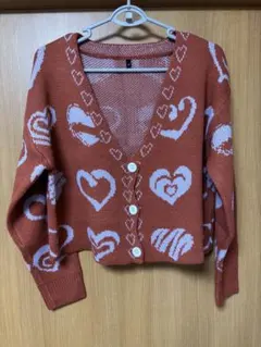 SHEIN ハート柄オレンジカーディガン