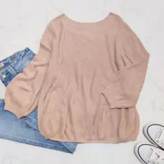 スナイデル ボリューム袖 ニット ボートネック セーター 長袖 ピンク