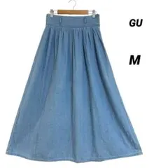 GU デニム フレア ロングスカート M ブルー Aライン コットン100%