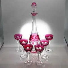 骨董 時代ガラス 希少 金赤ガラス 掻き揚げ紋 カラフェ 酒器 ウラン