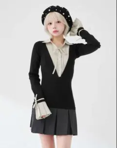 ダーリッチ シャツドッキングプリーツミニワンピース