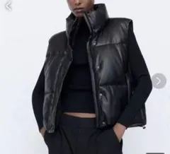 ZARA ダウンベスト　レザー生地