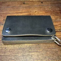 ショートトラッカーウォレット　ブラック　栃木レザー　レザークラフト　ハンドメイド