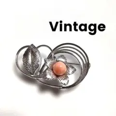 ヴィンテージ 珊瑚の花と葉のブローチ