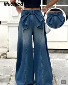 SHEIN　バックリボンデニムパンツ