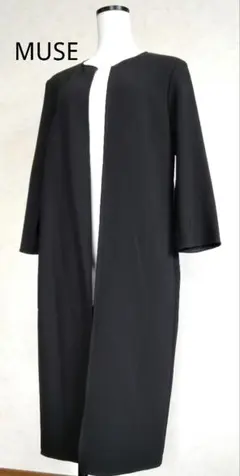 お値下げ　超美品　ミューズ　ロングカーディガン　ブラック　フリーサイズ　七分袖