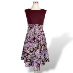 美品✨レディース ワンピース ドレス 花柄 切替ワンピ ノースリーブ 膝丈