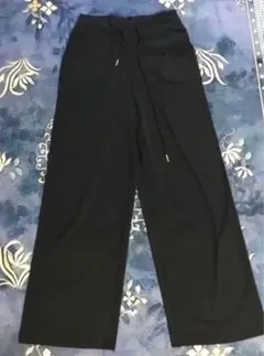 黒 ワイドパンツ ウエストドローストリング