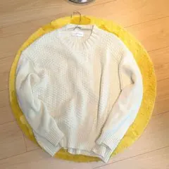 humanwoman アイボリー 編み込みデザイン 長袖セーター オフホワイト