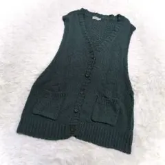 サマンサモスモス カーディガン(F)フレア グリーン くすみカラー ノースリーブ