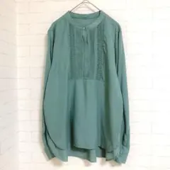 VIS ビス ピンタック プルオーバー ブラウス F 金ボタン グリーン