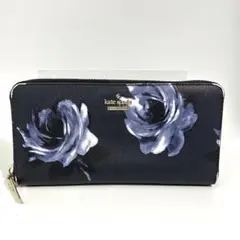 【クリーニング済】ケイトスペード 長財布 ローズ柄 花柄 黒 ファスナー良好
