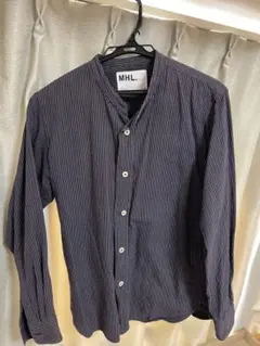 MHL. ネイビー ストライプ 長袖シャツ