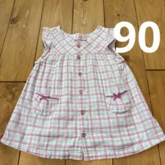ELLE ノースリーブチュニックワンピース チェック柄 ピンク　90のサムネイル