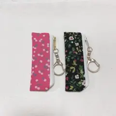 印鑑ケース　花柄2個セット　コインケース　キーホルダー　ミニポーチ　ハンドメイド
