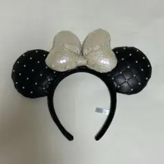 ミッキー型カチューシャ 黒色キルティング
