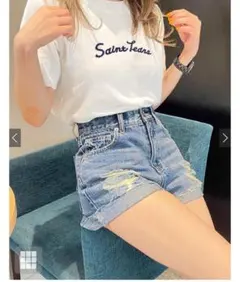 GRL ダメージロールアップデニムショートパンツ