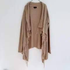 ベージュ フリンジニット長袖カーディガン M 変形デザイン 羽織 トップス 秋冬