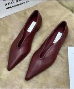 Amely ポインテッドトゥ Vカット フラットパンプス