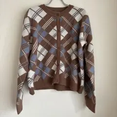 アーガイル柄 長袖カーディガン