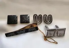 昭和レトロ カフスボタン ダンロップカフス 幾何学模様タイピンカフスセット