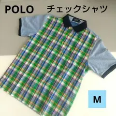 【美品】POLO 半袖 チェックポロシャツ M メンズ