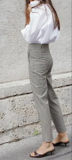 明日までラスト！ZARAハイウェストギンガムチェック　クロップドパンツ