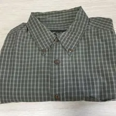古着 eddie bauer 半袖シャツ ナイロン混 チェック柄 XL カーキのサムネイル