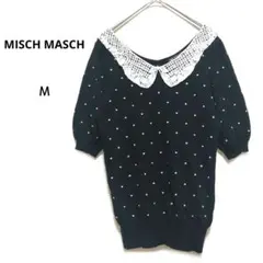 ミッシュマッシュ M 黒 半袖セーター レース襟 ドット刺繍のサムネイル